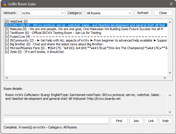 ircWx e-Roomlister (stand alone) screenshot