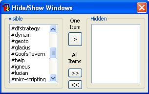 Hide / Show Window Dialog screenshot