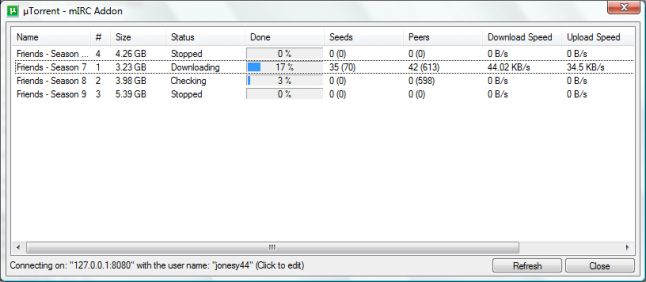 uTorrent WebUI mIRC Addon screenshot